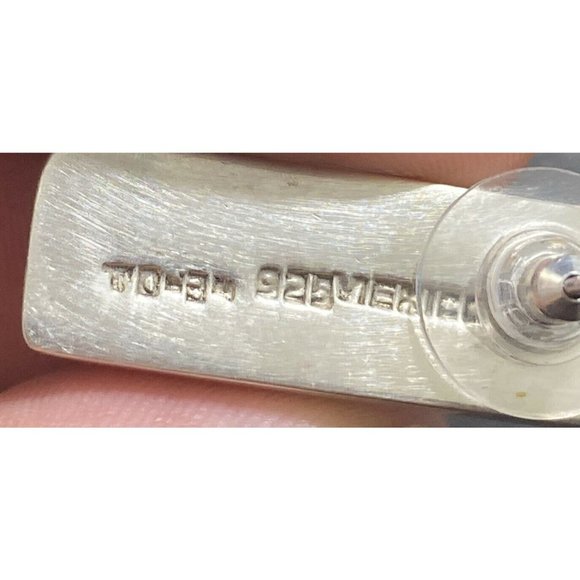 Taxco 925 Blue Speckled Stone Geometric Earrings Post Pierced Signed TD-34 - Picture 2 of 5